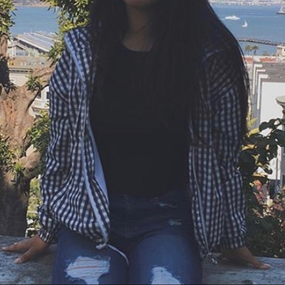 Gingham Windbreaker Style Zip Up Jacket - Picture 7 of 7